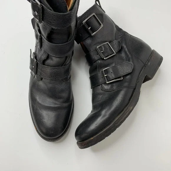 Frye Natalie Triple Buckle Ankle Short Boots Black Booties Womens 8 - Picture 2 of 16